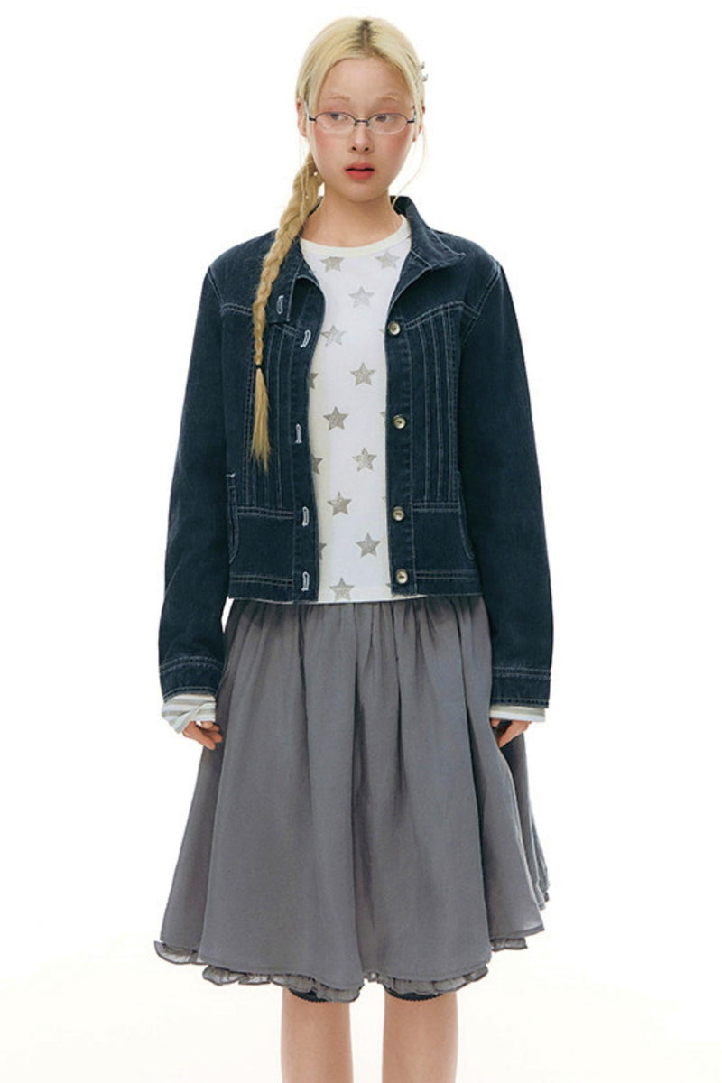 Pleated Denim Jacket + Skirt