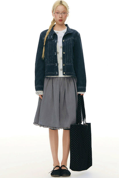 Pleated Denim Jacket + Skirt