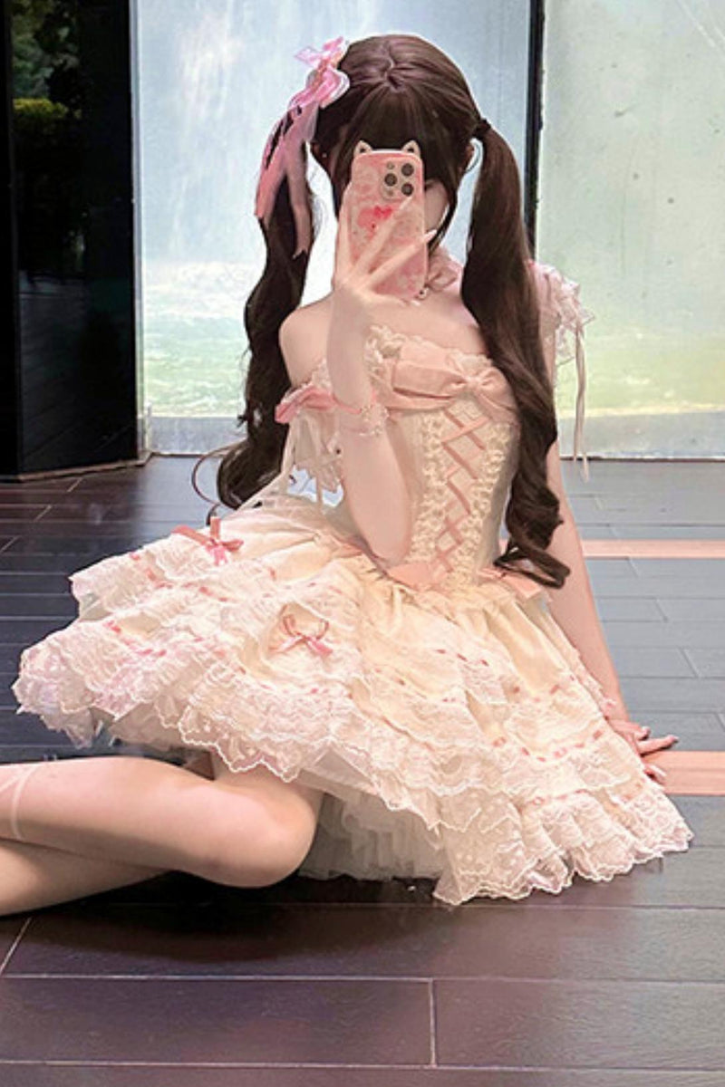 【予約商品】プリンセスリボンレースアップロリータドレス+アクセサリー