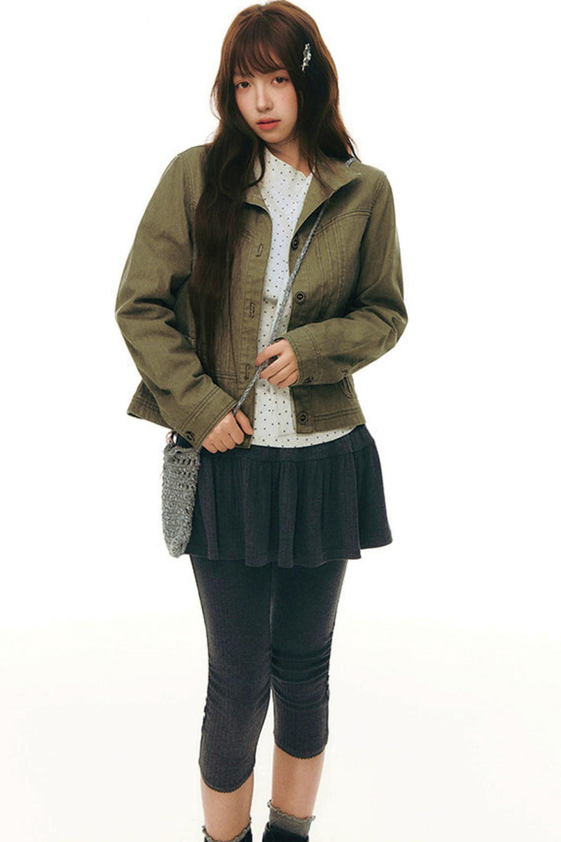 Pleated Denim Jacket + Skirt