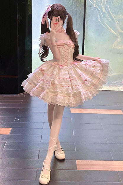 【予約商品】プリンセスリボンレースアップロリータドレス+アクセサリー