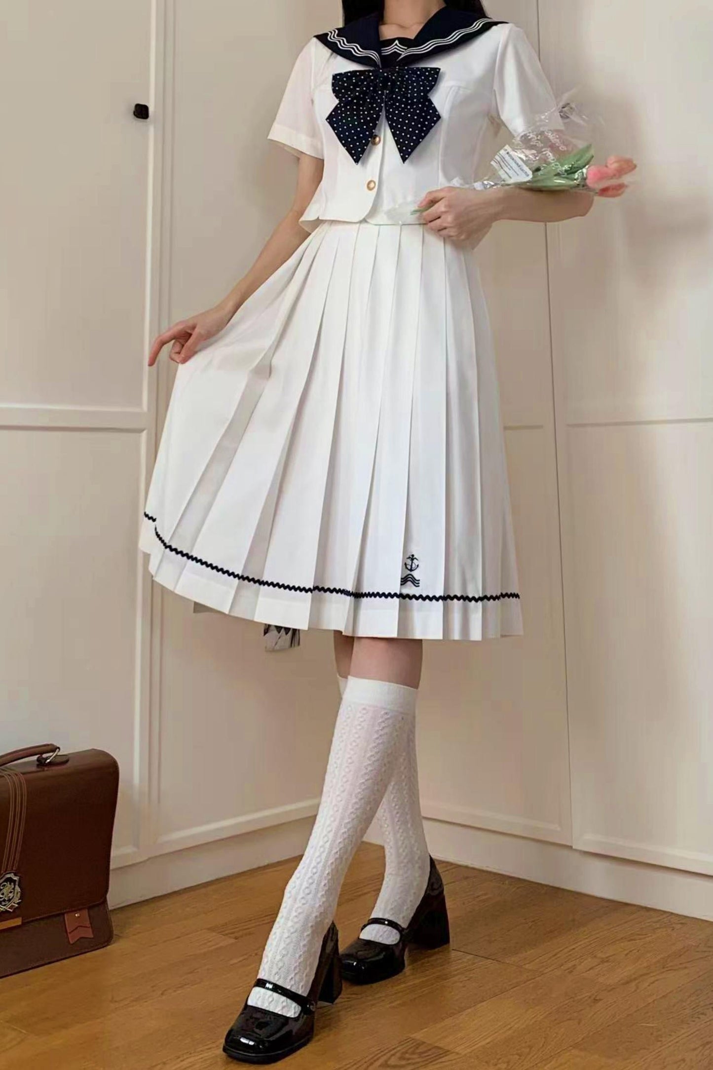 Summer Sea Sailor Top + Skirt + Ribbon Accessory