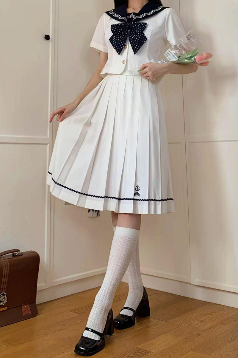 Summer Sea Sailor Top + Skirt + Ribbon Accessory