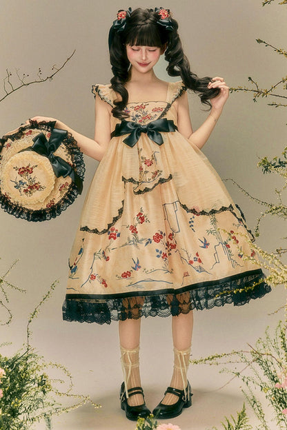 燕と花の和風クラシカルドレス+ケープ+ハット