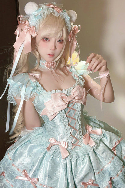 【予約商品】プリンセスリボンレースアップロリータドレス+アクセサリー