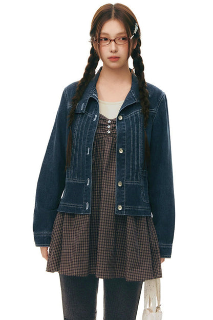 Pleated Denim Jacket + Skirt