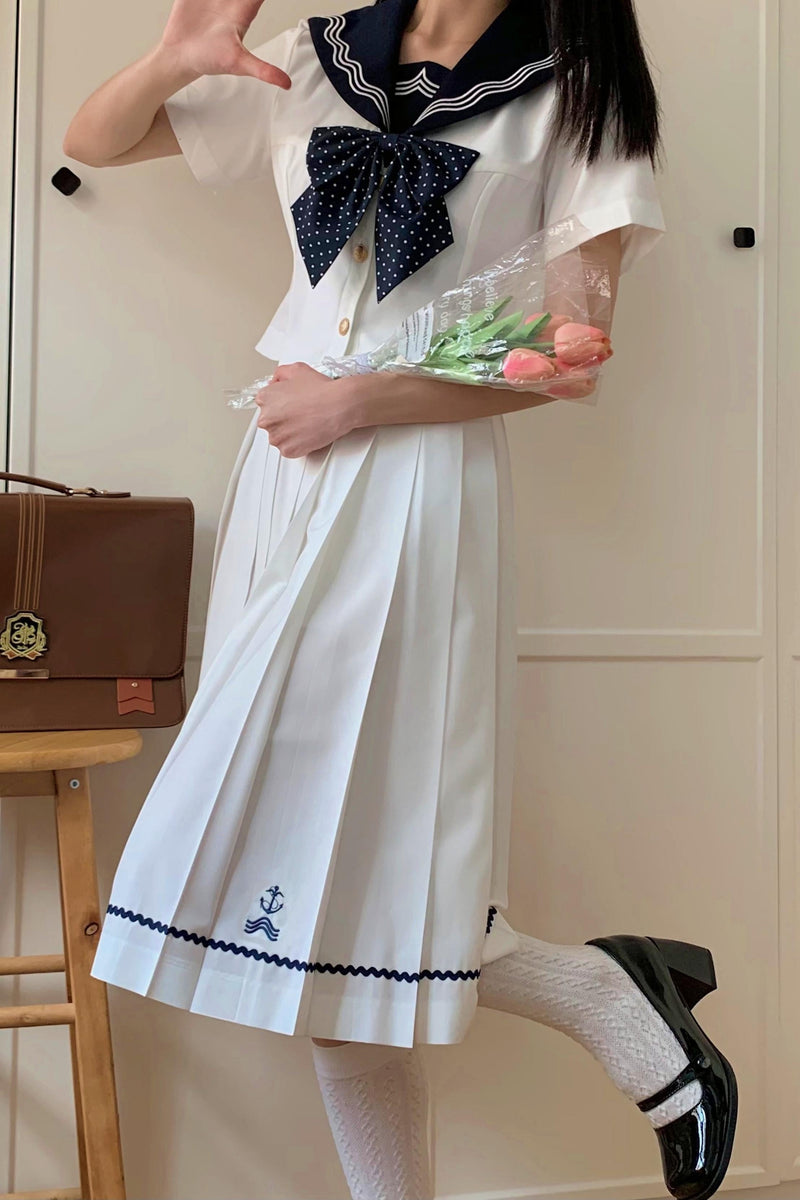 Summer Sea Sailor Top + Skirt + Ribbon Accessory