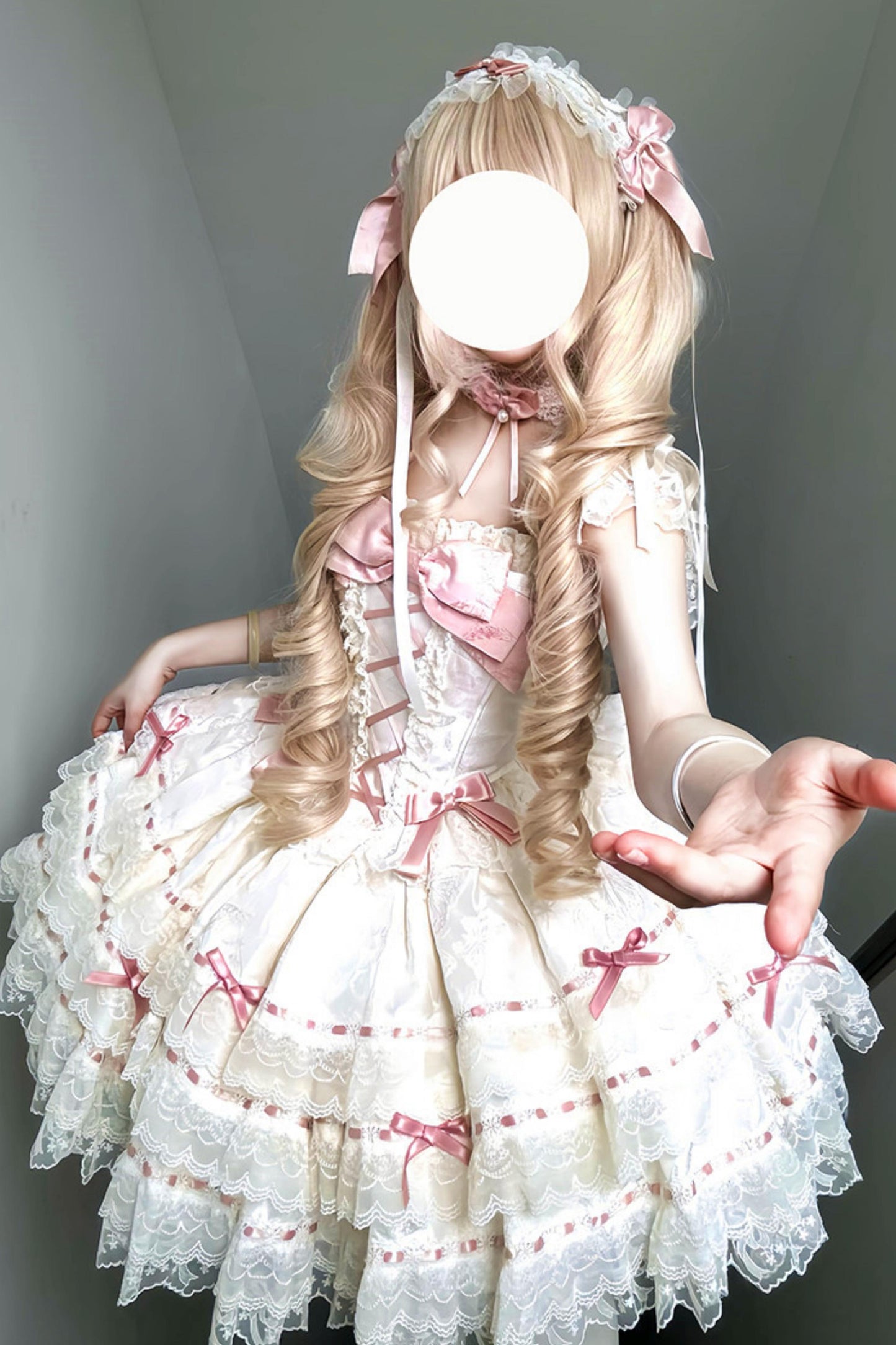 【予約商品】プリンセスリボンレースアップロリータドレス+アクセサリー