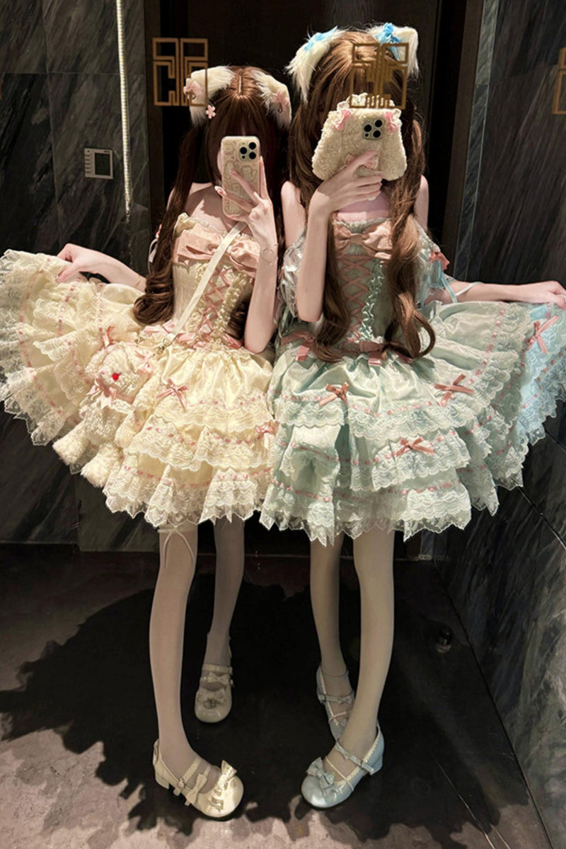 【予約商品】プリンセスリボンレースアップロリータドレス+アクセサリー