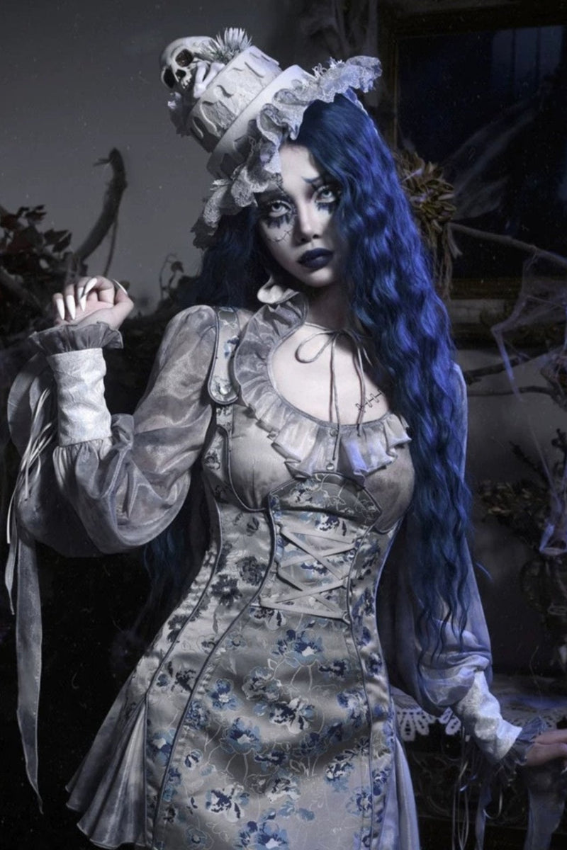 [pre-order] Gothic Zombie Bride Jacquard Slip Dress