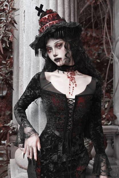 [pre-order] Gothic Velvet Crimson Fish Tail Dress