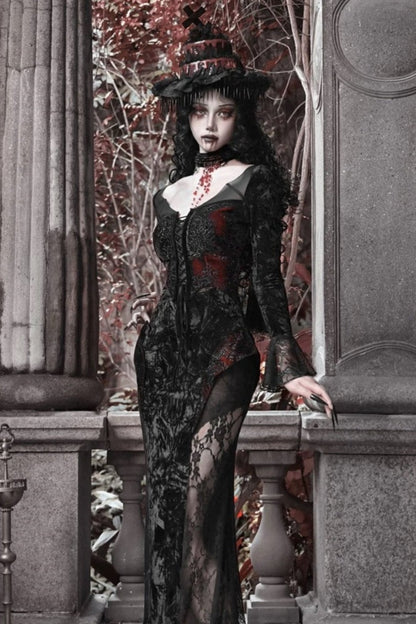 [pre-order] Gothic Velvet Crimson Fish Tail Dress