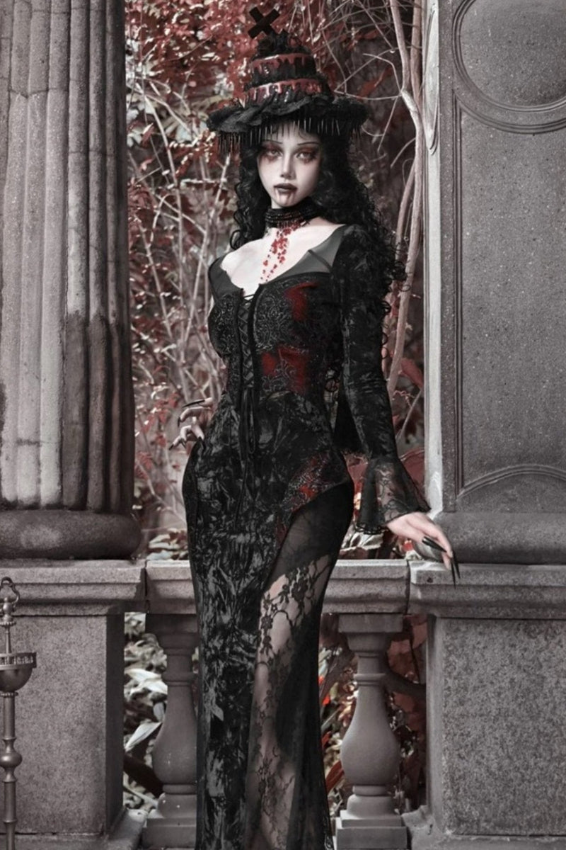 [pre-order] Gothic Velvet Crimson Fish Tail Dress