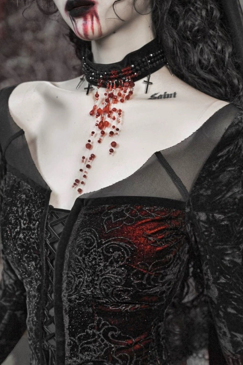 [pre-order] Gothic Velvet Crimson Fish Tail Dress