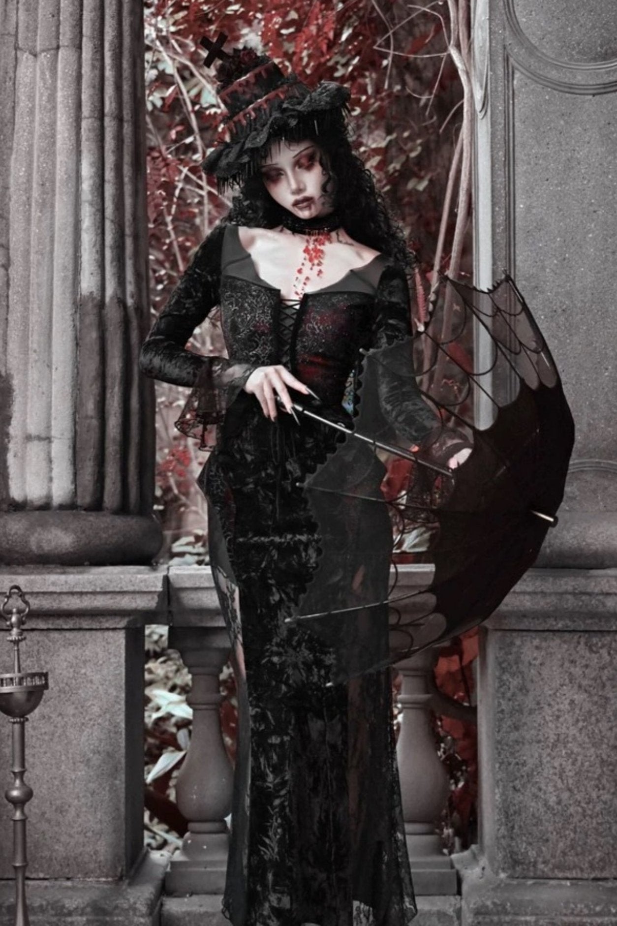 [pre-order] Gothic Velvet Crimson Fish Tail Dress
