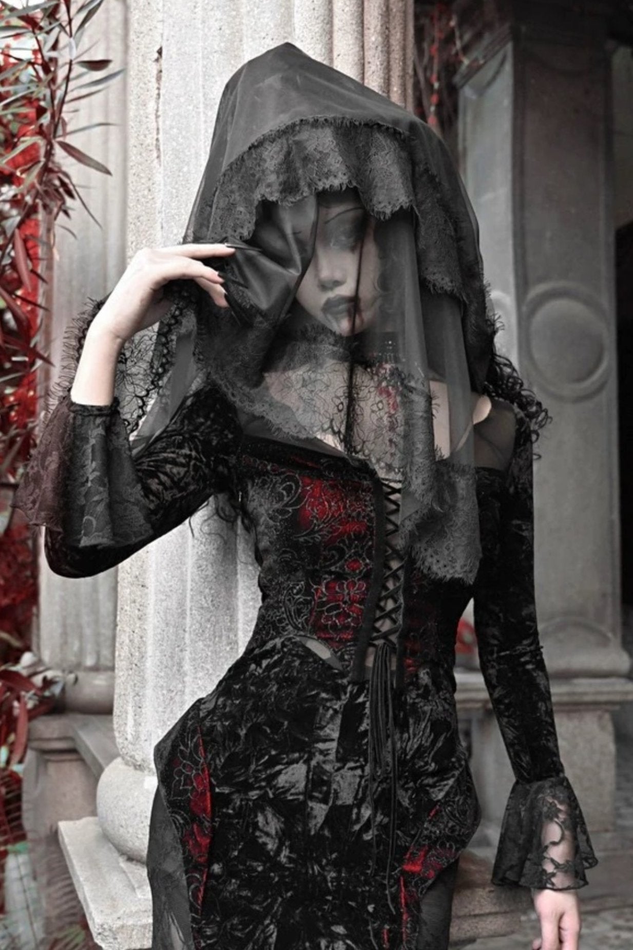[pre-order] Gothic Velvet Crimson Fish Tail Dress