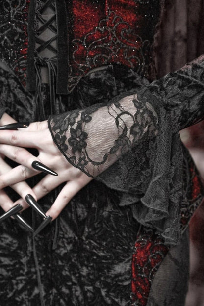 [pre-order] Gothic Velvet Crimson Fish Tail Dress