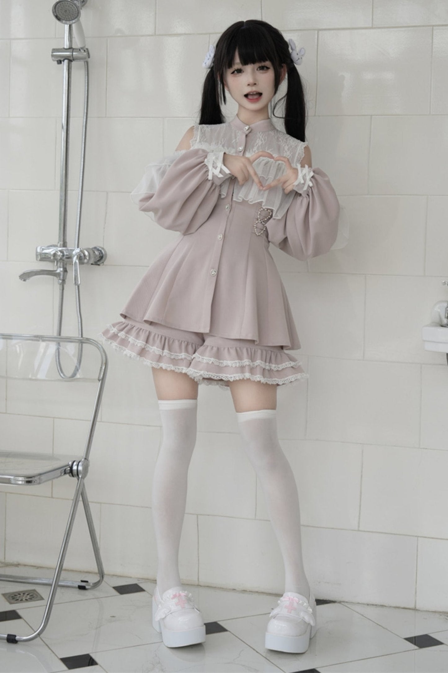 [pre-order] Japanese Yarn Off Shoulder Cape Suit
