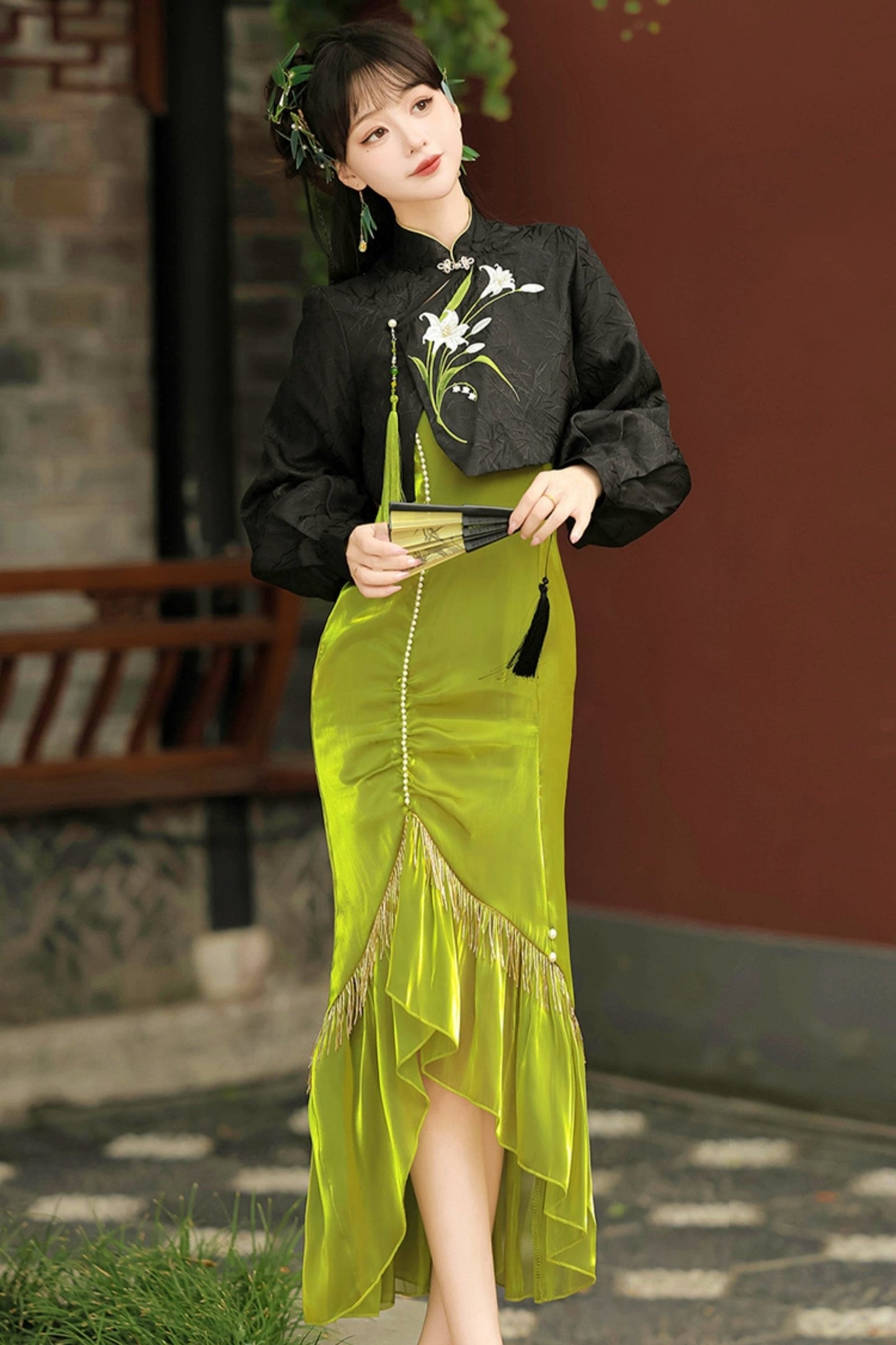 Chinese-style Fishtail Skirt + Short Top