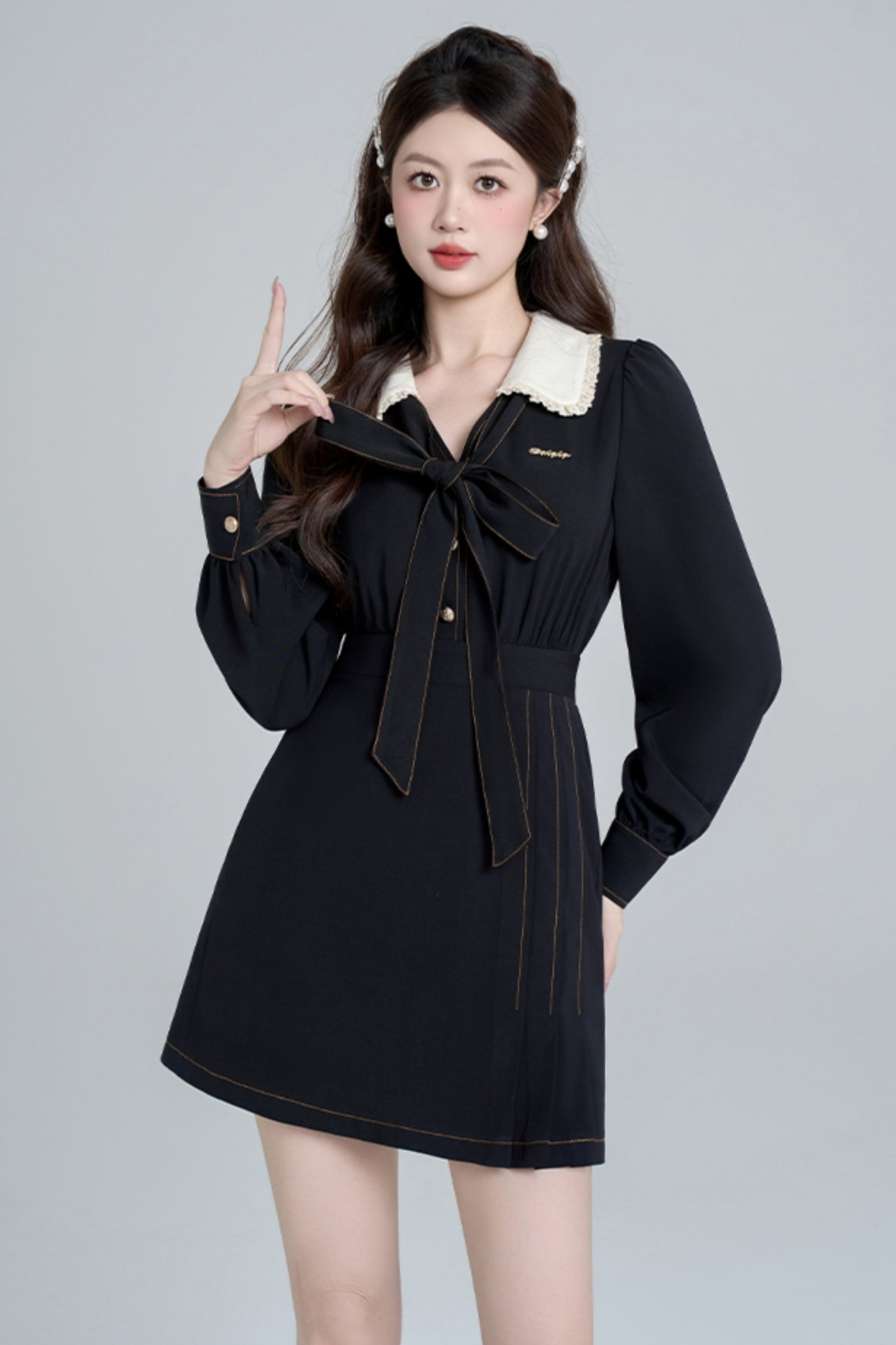 Temperament Black Doll Collar Dress