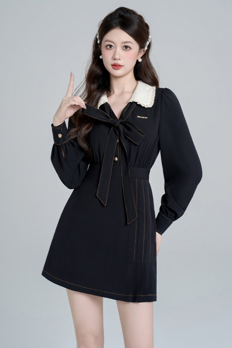 Temperament Black Doll Collar Dress