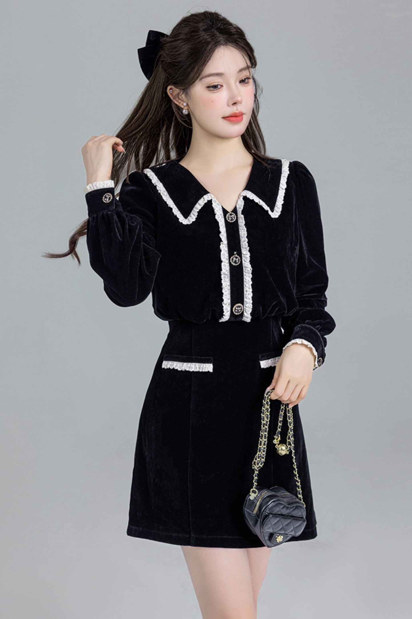 Black Velvet Doll Collar Dress