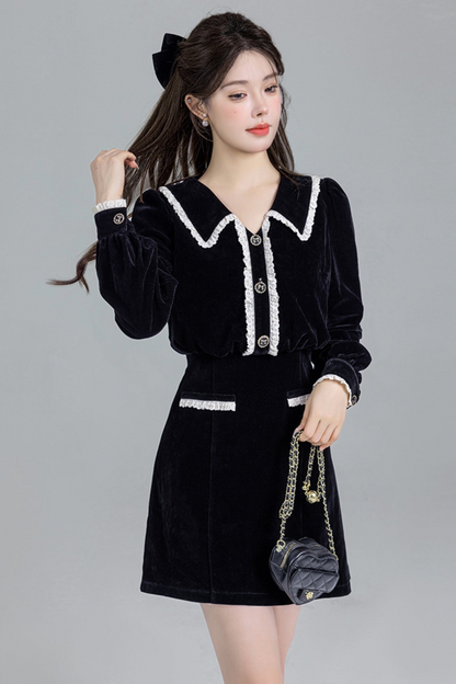 Black Velvet Doll Collar Dress
