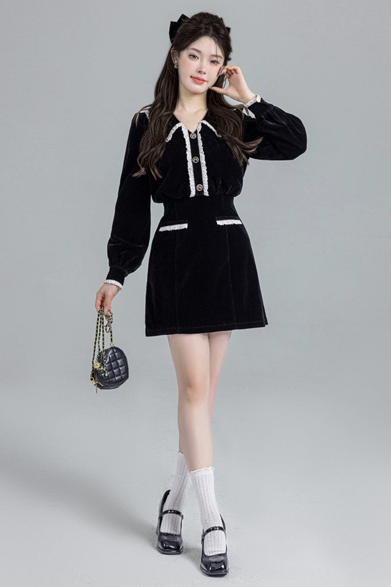 Black Velvet Doll Collar Dress