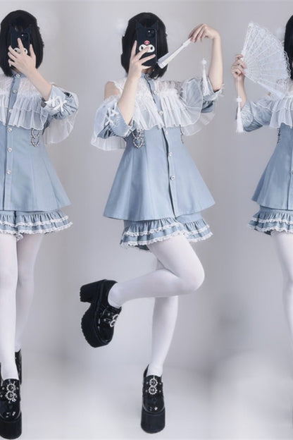 [pre-order] Japanese Yarn Off Shoulder Cape Suit