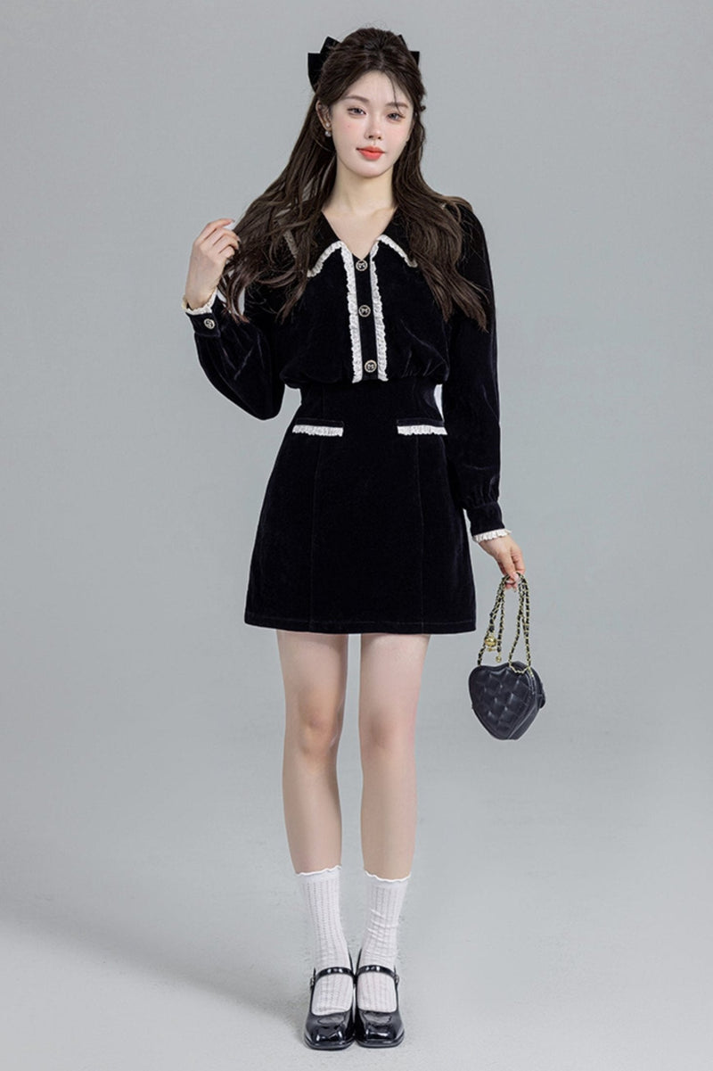 Black Velvet Doll Collar Dress