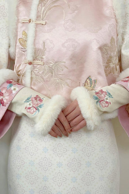 Pink Brocade Suede Chinese-style Dress Set