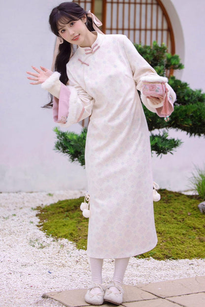 Pink Brocade Suede Chinese-style Dress Set