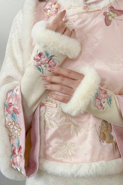 Pink Brocade Suede Chinese-style Dress Set