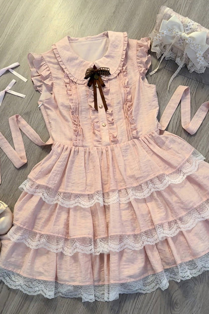 Flutter Sleeve Pink Lace Princess Dress