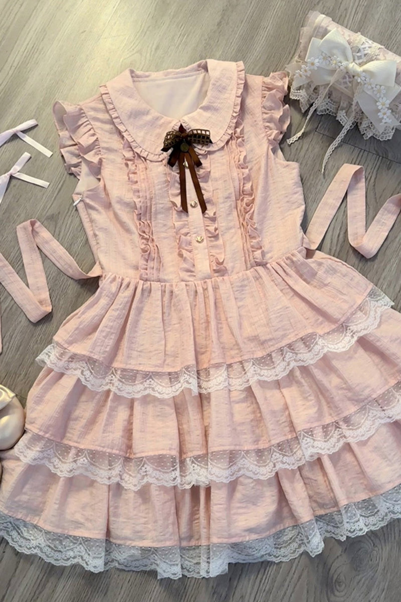Flutter Sleeve Pink Lace Princess Dress