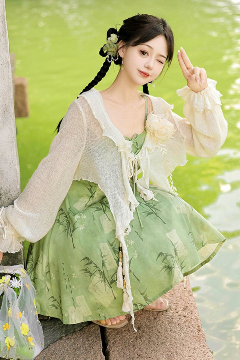 Daily Hanfu Sweet Cardigan + Slip Dress
