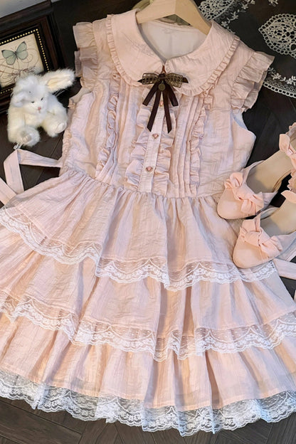 Flutter Sleeve Pink Lace Princess Dress