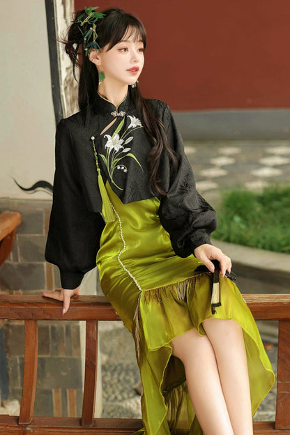 Chinese-style Fishtail Skirt + Short Top