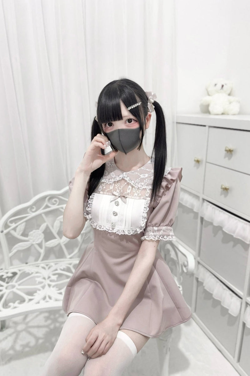 [pre-order] Lace Stitching Doll Collar Dress