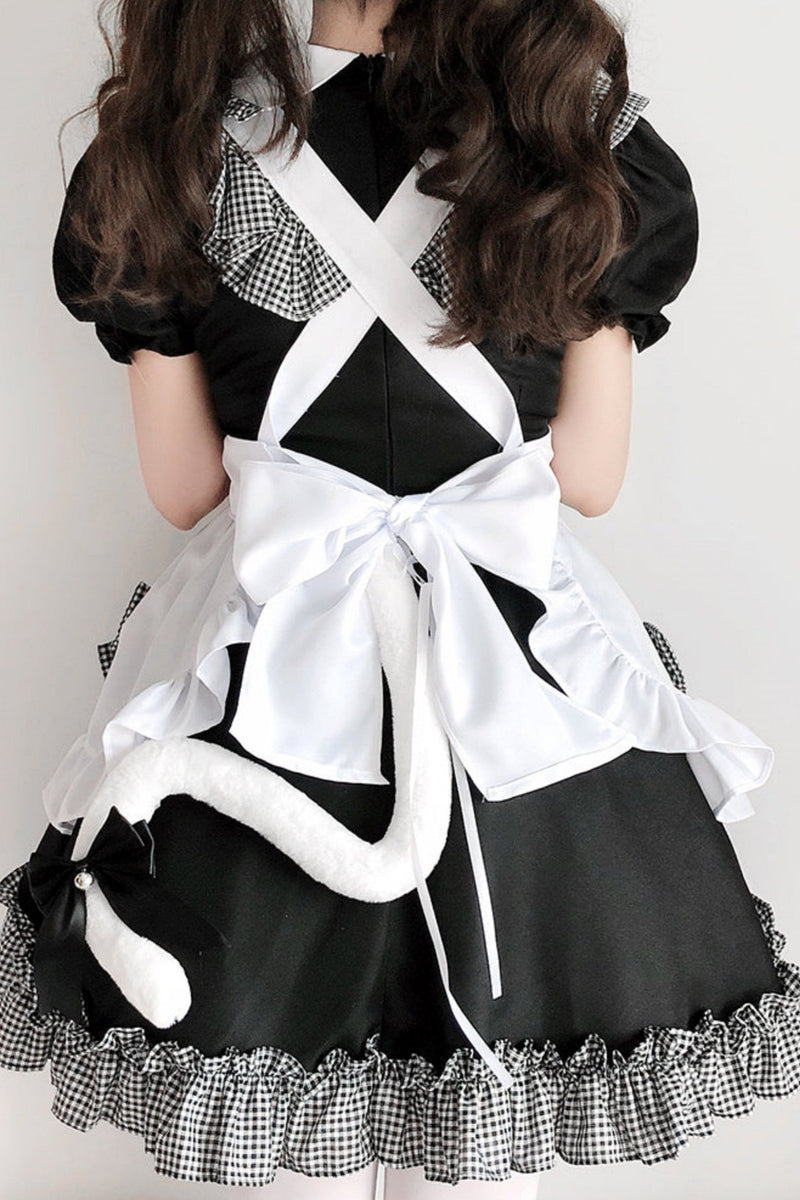 Dress With Apron and Tiara Bow Set