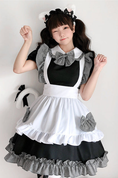 Dress With Apron and Tiara Bow Set