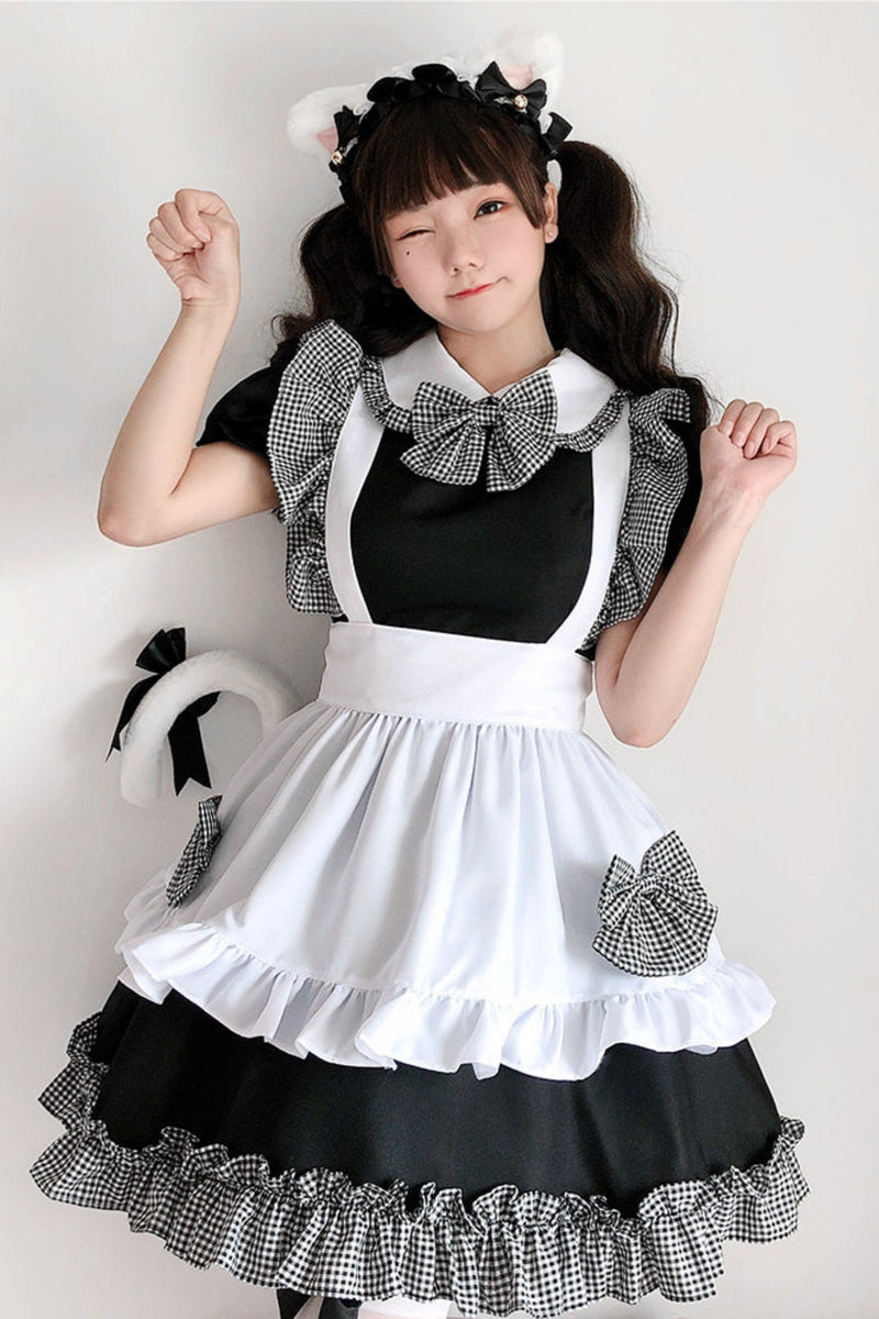 Dress With Apron and Tiara Bow Set