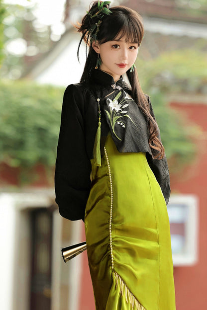 Chinese-style Fishtail Skirt + Short Top