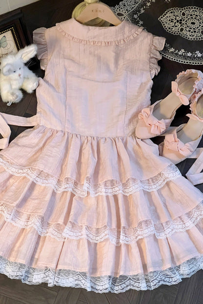 Flutter Sleeve Pink Lace Princess Dress