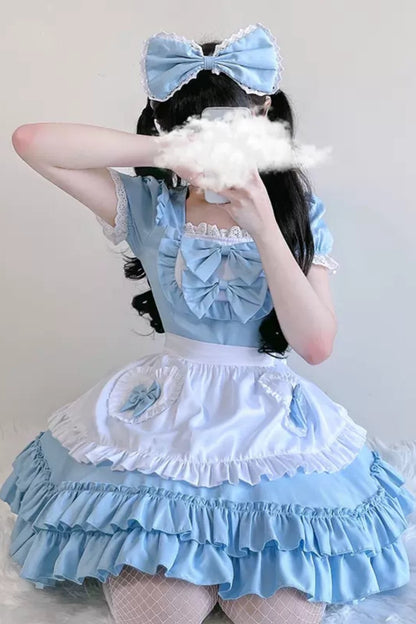 Double Ribbon Ruffle Lolita Maid Dress Set