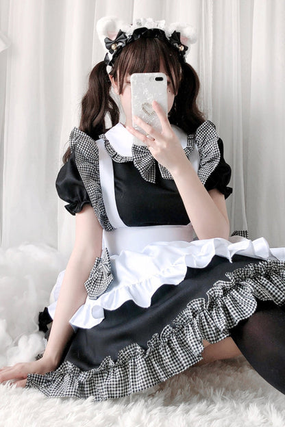 Dress With Apron and Tiara Bow Set