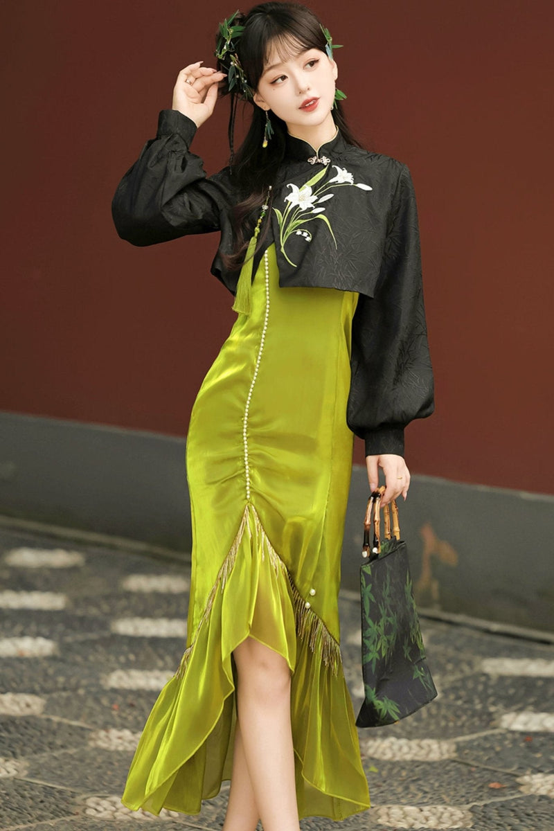 Chinese-style Fishtail Skirt + Short Top