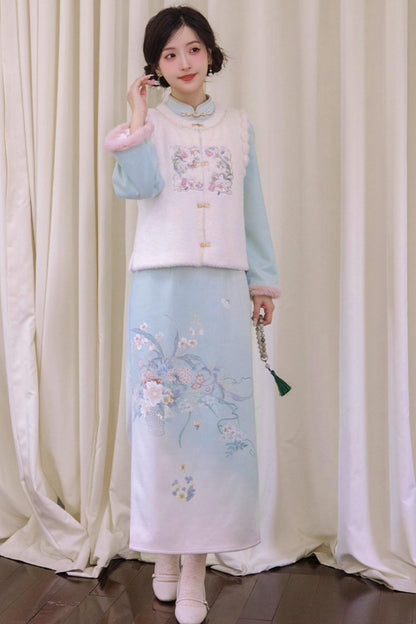 Plush Round Neck Chinese-style Set