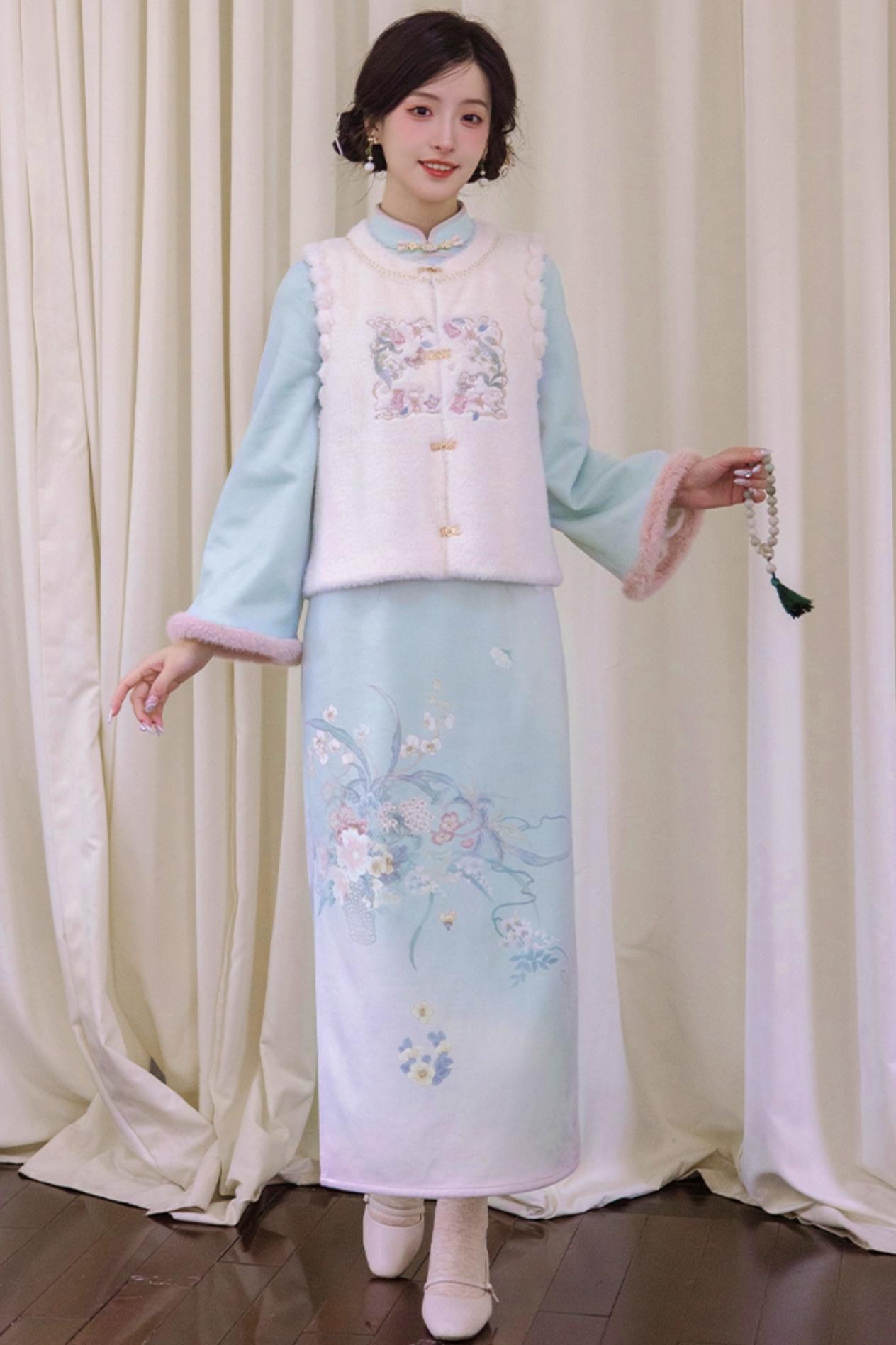 Plush Round Neck Chinese-style Set