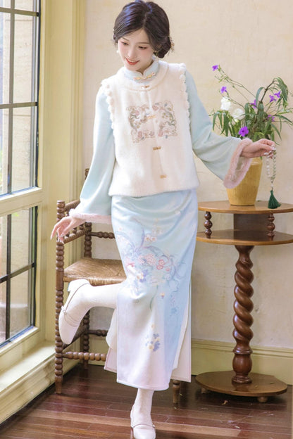 Plush Round Neck Chinese-style Set